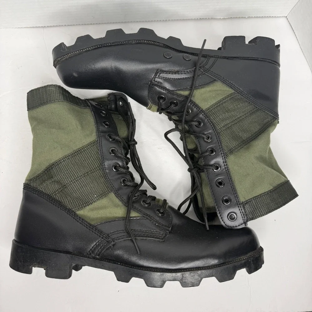 Vietnam Jungle Combat Boots Mens 12 Black Green Leather Military Reproduction